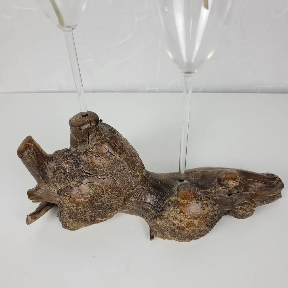 Vintage Burl Root Oil Candle Lamp Glass Lantern Wood Base Retro MCM Decor